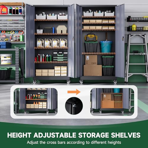 Metal Garage Storage Cabinets with Lock Door and Adjustable Shelves