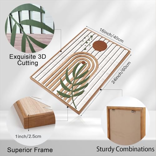 Large Boho Mid century Wood Framed Canvas Wall Art Set