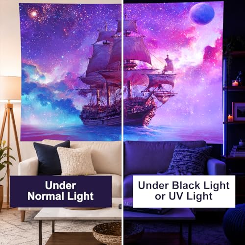 Blacklight Tapestry Ocean Ship Party Wall Decor 78 x 59 Inch