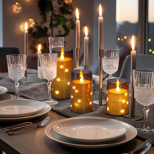 Flickering Flameless Candles Battery Operated Candles LED Candles with Remote Timer for Home (3 Count)