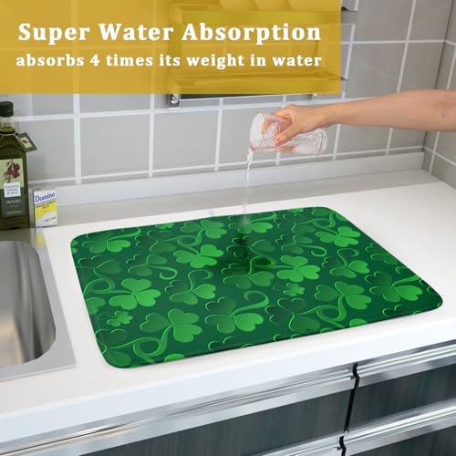 St Patricks Day Dish Drying Mat for Kitchen Shamrocks Absorbent Reversible Microfiber Kitchen Countertop Protector Dishes Pad Large 18x24 inch