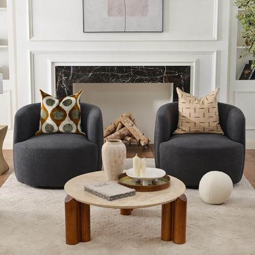 34" W Boucle Swivel Barrel Chairs with Pillow Set of 2 (2 Count)