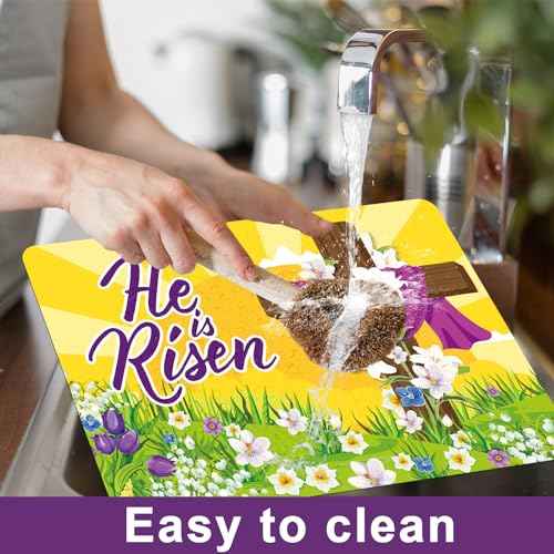 Happy Easter Placemats Set of 6 He is Risen Plastic Table Mat 17×13×0.04in (6 Count)