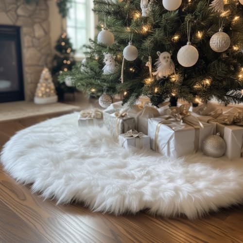 72 Inch White Faux Fur Christmas Tree Skirt