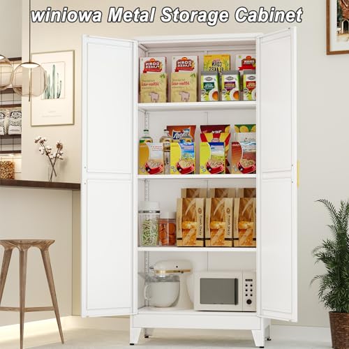 Metal Pantry Cabinet with 2 Doors and Adjustable Shelves