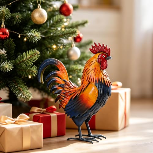 Rooster Garden Statue Sculpture Metal Chicken Yard Decor Outdoor Figurines Patio Backyard Decoration