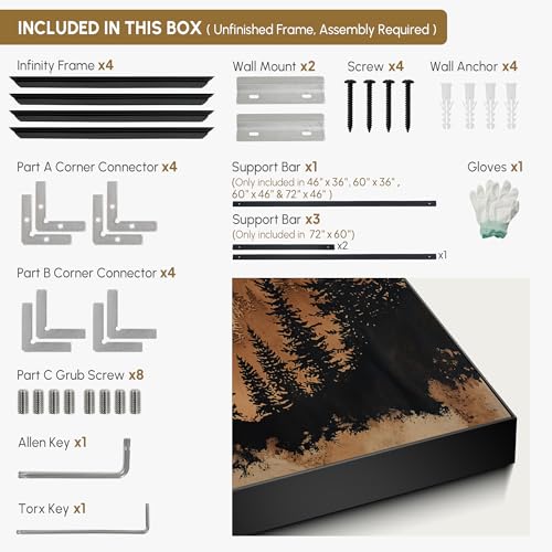 60"x72" Extra Large Framed Wall Art Rustic Mountain Pine Forest Silhouette in Warm Earth Tones for Home Living Room Bedroom Decor