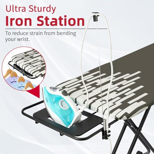 Extra Large Ironing Board with Hang Rail and Iron Rest 64" L x 20" W x 38" H