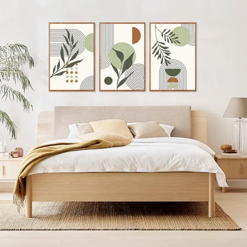 KAlRNE Sage Green Boho Beige Framed Wall Art Botanical Set (3 Count)