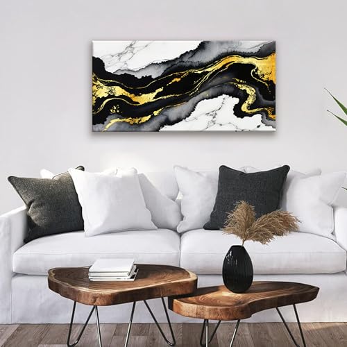 Black And Gold Abstract Wall Art Small Size Home Wall Decor 20"X40"