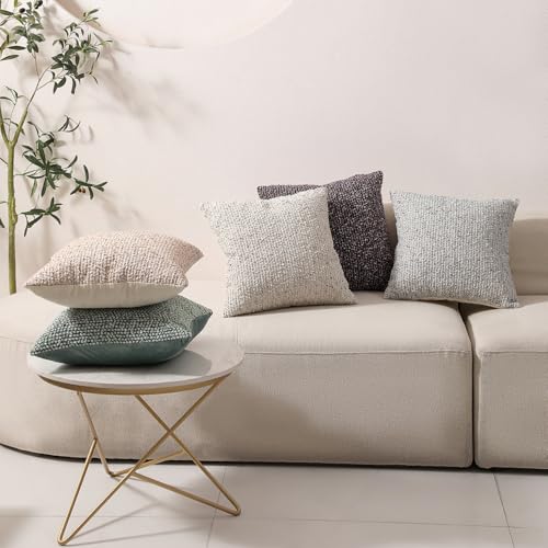 Striped Euro Sham Pillow Covers 26x26 Set of 2 Beige Textured Boucle Chic Morden Boho Accent Farmhouse Square Decorative Couch Throw Pillow Covers for Home Decor Bed Sofa Living Room (2 Count)