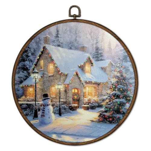 Vintage Winter Farmhouse Christmas Scene Wall Art Decor Framed