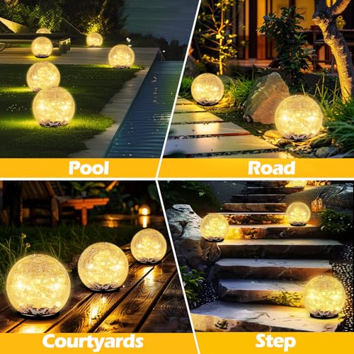 Garden Solar Ball Lights Outdoor Waterproof 30LED Cracked Glass Globe 3.9'' (2 Count)