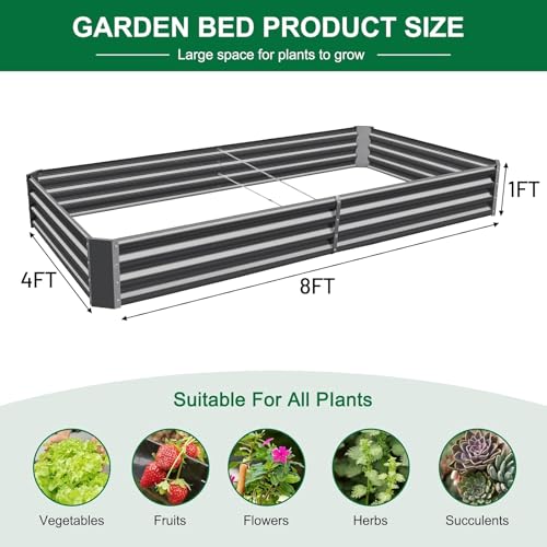 2 Pack 8×4×1ft Galvanized Metal Raised Garden Bed (2 Count)