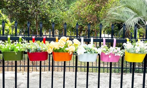 6 Pack 10" Colorful Metal Bacony Railing Planter for Outdoor Planters (6 Count)