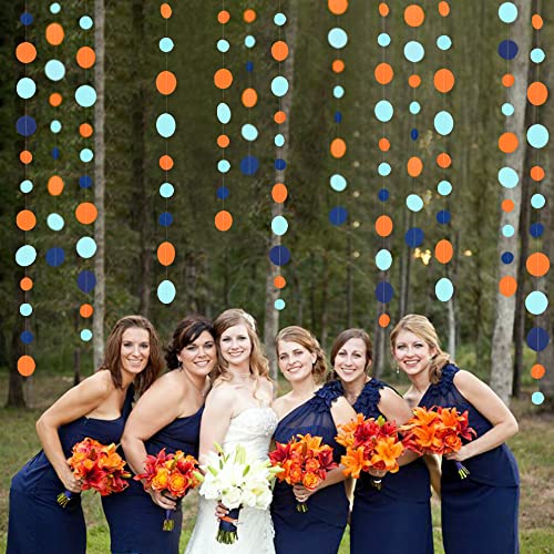 46 Ft Navy Blue Orange and Teal Circle Dots Garland Royal Blue Orange Aqua Polka Dot Hanging Paper Streamer for Birthday Wedding Bridal Shower Outer Space Galaxy Theme Party Decorations Supplies