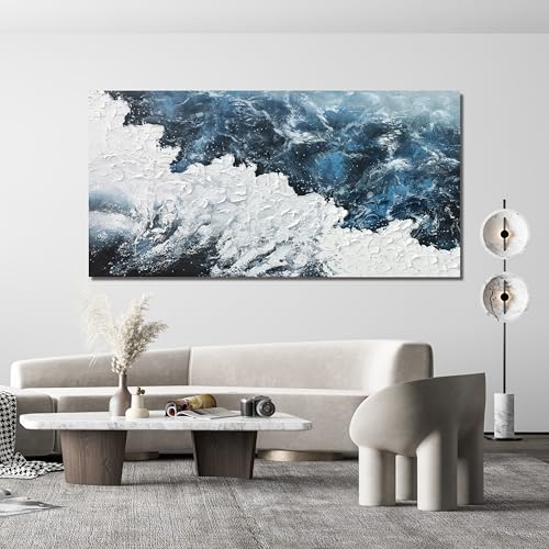 Blue White Abstract Canvas Wall Art Pictures for Living Room 29" X 58"