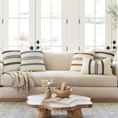 Set of 2 Coastal Blue Boho Decorative Pillow Covers 16x16 Inch (2 Count)