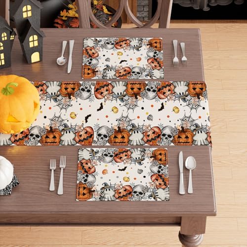 Halloween Skeleton Ghost Placemats Set of 6 Table Decor 12x18 Inch (9 Sq Ft)