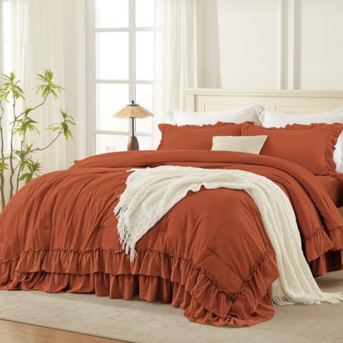 Burnt Orange Ruffle California King Comforter Set
