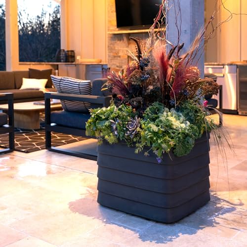 TruDrop Self Watering Slat Square Box Planter