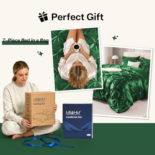 Satin Twin XL Comforter Set Dark Green