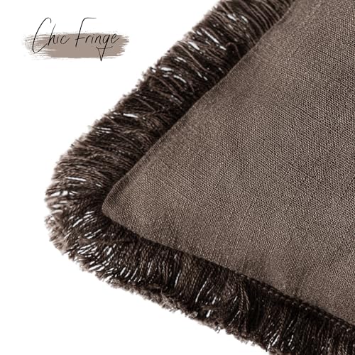 Decorative Linen Fringe Throw Pillow Covers 18×18 Reddish Brown (2 Count)