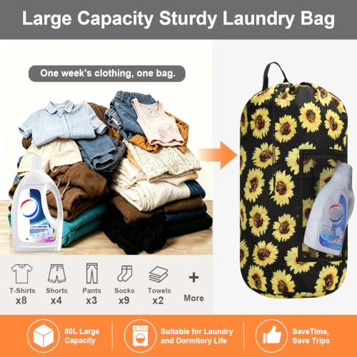 Laundry Bag Backpack Durable Laundry Bag with Shoulder Straps and Mesh Pockets Portable Laundry Hamper Dirty Clothes Bag for College