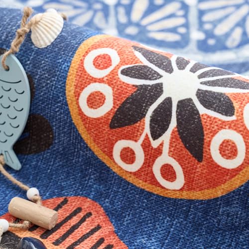 5ft Coastal Round Rug Washable Kids Rug Colorful Fish Mat Blue (19.63 Sq Ft)
