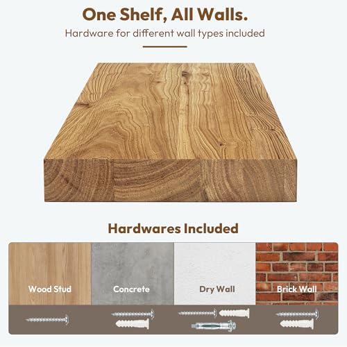 Elm Wood Floating Shelf 48x8” Set of 1