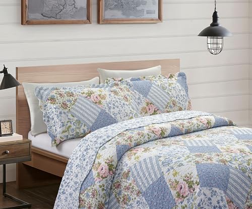 Blue Roses Patchwork Quilt Set