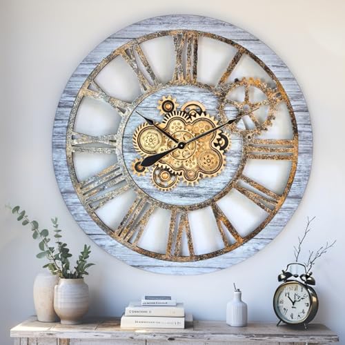 The Gears Clock 36'' Inch Real Moving Gear Wall Clock Vintage Industrial Oversized Rustic Farmhouse