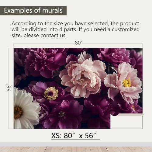 Dark Peony Floral Peel and Stick Wallpaper Purple Flowers Mural