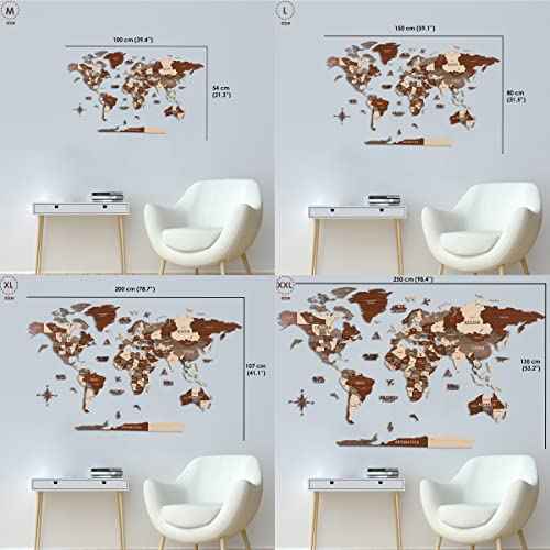 Multilayer 3D Wooden World Map