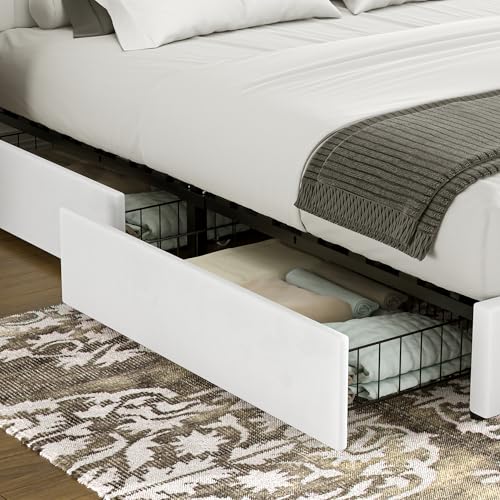 Full Size Upholstered Bed Frame with 4 Drawers and Headboard
