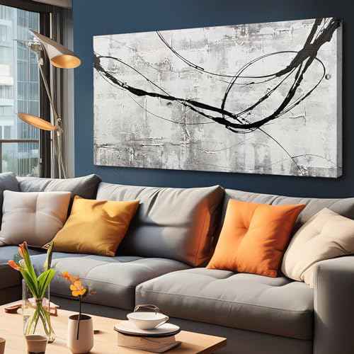 Maximalist Decor Black and White Wall Decor Grey Modern Wall Art Pictures for Office Wall Decorations 24"x 48" Big Painting Artwork Bedroom Living Room Hotel