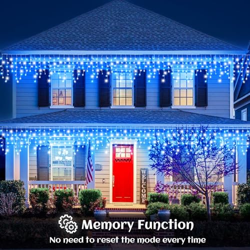 Icicle Lights for Outside Blue and White Christmas Lights Outdoor 132ft