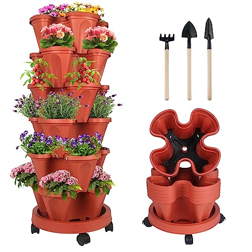 Stackable Planters 6 Tier Vertical Garden Planting Tower Planters Strawberry (2 Count)
