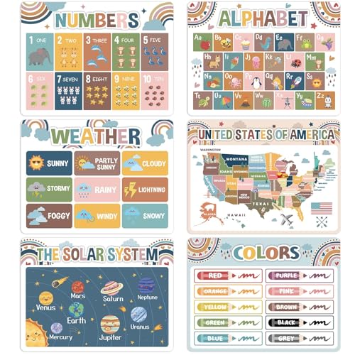 Educational Plastic Placemats Set of 6 Kids Toddler Table mats 17×13×0.04in (6 Count)