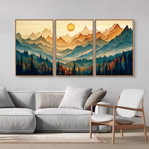Large Mountain Framed Canvas Wall Art Set of 3 (3 Count)