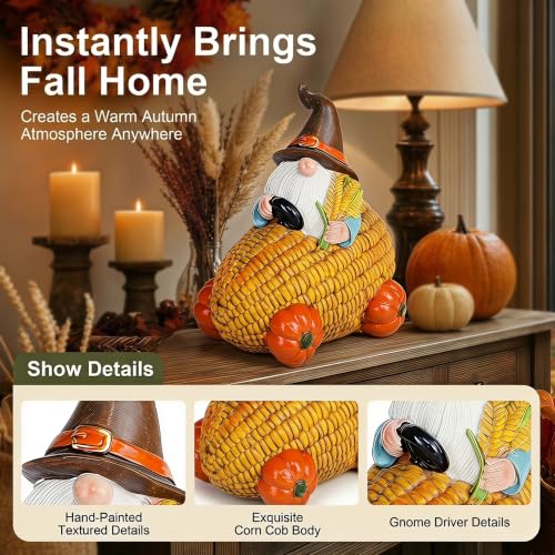 Fall Gnome Corn Car Figurine