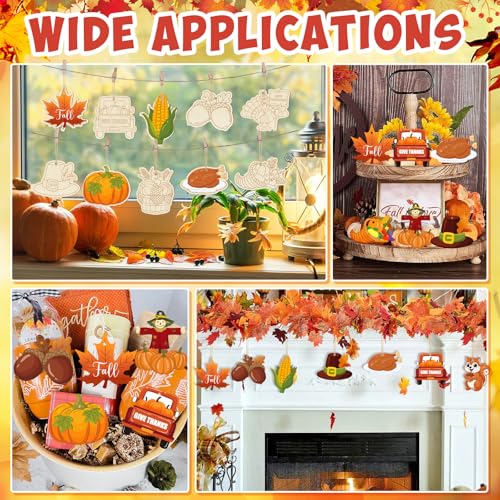 36PCS Wooden Thanksgiving Decoration Fall Ornaments to Paint Happy Thanksgiving Crafts Cutouts Unfinished (36 Count)
