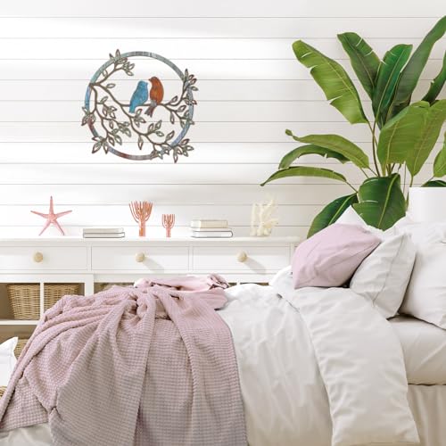 Metal Wall Art Bird on Tree Branch Silhouette Bird Hanging Ornament Porch Wall Decor for Living Room Outdoor Garden Bedroom Office Housewarming Party Decoration