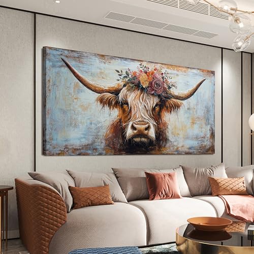 Canvas Wall Art Decor Canvas Art Wall Decor Oversized Wall Art Picutures for Living Room Highland Cow Wall Art Prints Large Vintage Wall Art Decor Artwork for Walls Home Bedroom Office Decorations 35" X 70"