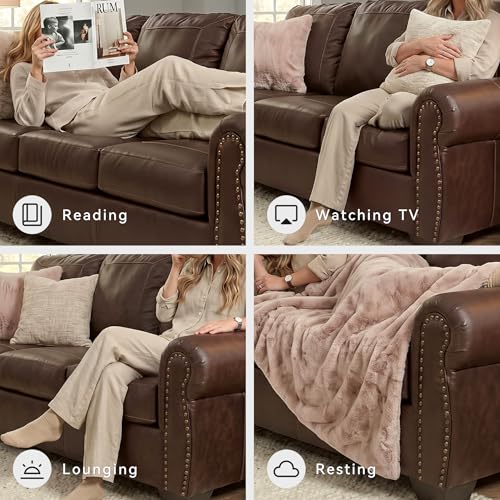92 in Classic Leather Sofa Couch