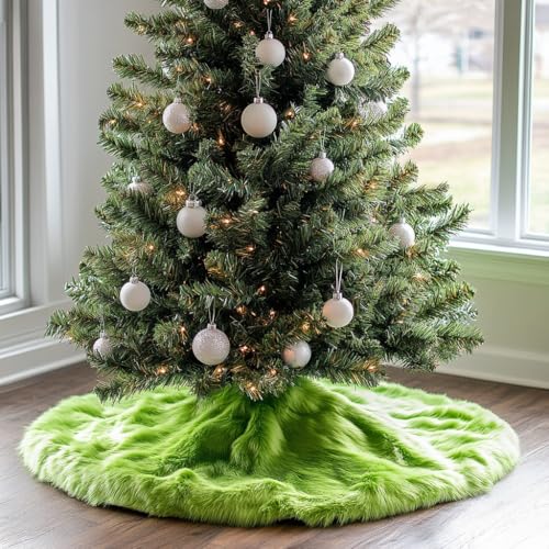 72 Inch Green Christmas Tree Skirt Plush Decoration for Merry Christmas Party