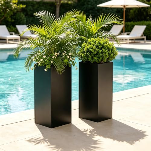 Metal Planter Box for Outdoor 14"x14"x30" Tall Metal Outdoor Planters Box