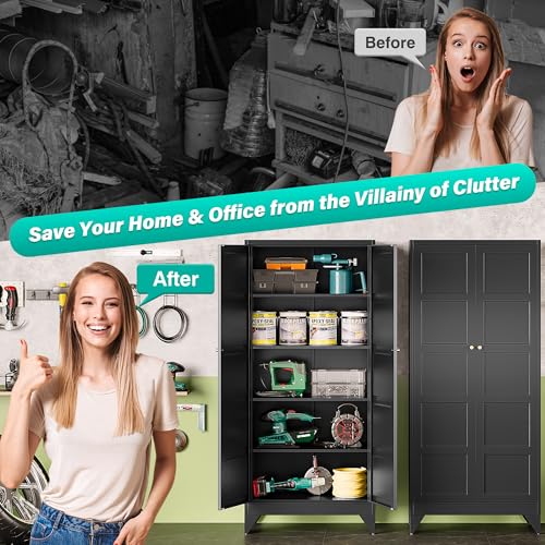 Wide & Deep Metal Storage Cabinets with 2 Doors and 5 Shelves