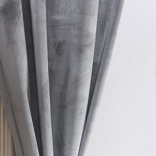 Super Soft Luxury Heavy Velvet Set of 2 Smoky Gray Classic Blackout Curtains Panels Home Theater Grommet Drapes Eyelet