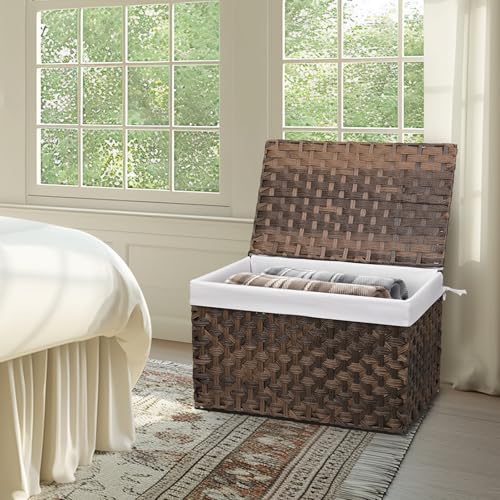 Large Wicker Storage Basket with Lid